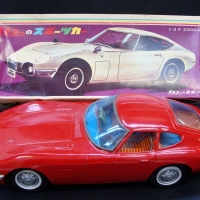 1960's boxed Japanese Ichiko tin toy friction car TOYOTA 2000GT - bright red, approx 40cm Long - Sold for $659 2014