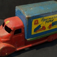 Australian pressed steel Boomaroo toys Truck circa 1946  with Boomaroo toys logo on the Rear of the truck as well as the smaller decal on the  - Sold for $1037 2014