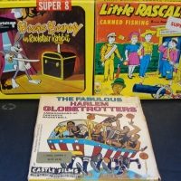 Group lot  super 8 films - Harlem Globetrotters,  Little rascals canned fishing and Bugs Bunny Racketeer Rabbit - Sold for $55 2014