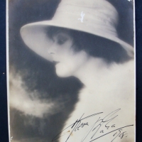 Unframed Original SIGNED THEDA BARA Fan Photo - Profile Portrait wearing Wide Brimmed Hat - Original Signature & Dated 1908, Embossed HOOVER ART Co LA - Sold for $165 2014