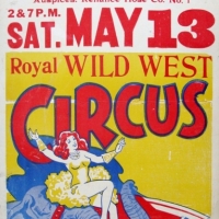 Original screen print circus poster - Royal Wild West with fab image of woman riding elephant - Sold for $92 2014