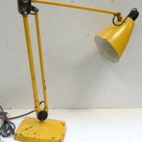 c1950's Industrial PLANET Lamp - Weighted Base, repainted Yellow, fab patina - Sold for $98 2014