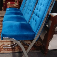 4 x f1980's dining chairs, chrome base with fantastic blue buttoned upholstery - Sold for $61 2014