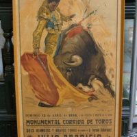 Large framed 1960's colour Spanish bull fighting poster, all details to lower section - Sold for $73 2014