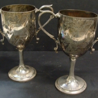 Pair Walker and Hall silver plated  trophies for the Rickford Cup 100 Yard Championship won by R Hall 1906 and 1908 - Sold for $116 2014