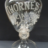 Large vintage Thorne's Special Scotch Whisky glass bar dispenser with white enamel text -  43cm tall on foot - Sold for $244 2014