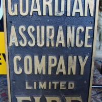 Heavy cast brass Agency sign for  Guardian Assurance Company Ltd  FIRE made by P J King, 175 Collins St,  Melbourne - circa 1920s - Sold for $512 2014