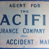 Large Brass Agency sign for The Pacific Insurance Company Ltd, made by Bridgland & King,  289 Little Lonsdale St -  circa 1900 - 68cm wide - Sold for $329 2014