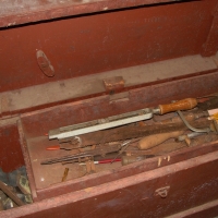 Large wooden tool box with contents - Sold for $146 2014