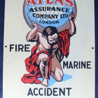 Australian Enamel sign for Atlas Assurance Local Agency by Metters Ltd - circa 1930s Fire Marine Accident with illustration of Atlas with the  - Sold for $634 2014