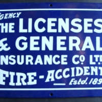 Australian Enamel sign for The Licenses and General Insurance Co,  Made by Simpson of Adelaide -1920s in mint cond - Sold for $146 2014