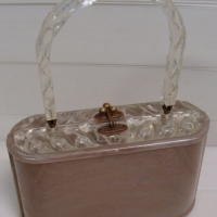 Lucite handbag - beige with clear handles - circa 1950's - Sold for $37