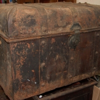 Metal bound trunk with heavy strapping, brass lock and British registration diamond circa 1878 - Sold for $85 2014