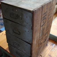 Early Australian depression chest made of A Neptune Oil box Waratah brand with 4 tin drawers - Sold for $98 - 2014