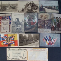 Group of WW1 postcards featuring patriotic mottos and members of the AXIS some from Kit to Vera 29 Dalgety St St Kilda now a block of flats - Sold for $79 - 2014