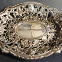 c1900 oval continental silver tray with stamped floral garlands - marked with an Eagle  - tested 800 silver - Sold for $110 - 2014