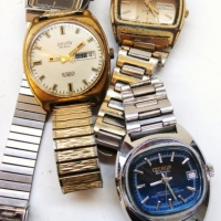 4 x 1970's GENTS WRIST WATCHES - Seiko 5 Auto, Orven 25 Jewel Auto, Citron w Blue face, etc - some working - Sold for $37 - 2014