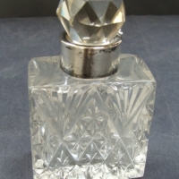 Square cut crystal Perfume bottle with Sterling Silver collar - hallmarked Birmingham 1909 - Sold for $55 - 2014