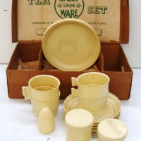 1920's early plastic Nally Ware utility tea set in box - Sold for $30 - 2014