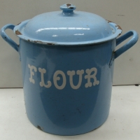 1930's light blue enamel ware flour bin - Sold for $49 - 2014