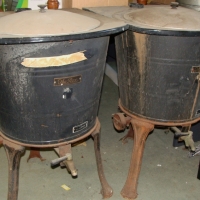 2 x coppers with original enameled outers, cast iron taps and lids - Sold for $79 - 2014
