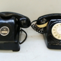 2 x telephones - black Bakelite intercom phone and black and white rotary dial phone - Sold for $73 - 2014