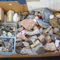 Box of Rock and mineral specimens including Geodes, Crystals, agates, chalcedony etc - Sold for $49 - 2014