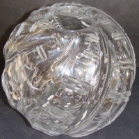 c1930's ART DECO Hand Cut heavy Crystal VASE - Ball shaped, Spiral Cut design w Circular highlights, very heavy, no marks sighted - 20cm H - Sold for $85 - 2014