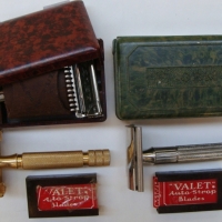 Group of vintage safety razors by Valet and Gillette aristocrat with bakelite cases, blades and strop - Sold for $49 - 2014