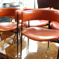 5 x Orange retro Vinyl three legged chairs by Kendall - Sold for $67 - 2014