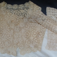 Group lot - Victorian ladies cream Maltese lace arm covers , matching sleeveless jacket & long white underskirt - Sold for $49 - 2014