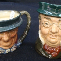 2 x ROYAL DOULTON character jugs - both of gentlemen wearing bowties, one with glasses - both with 'A' mark to bases - Sold for $37 - 2014