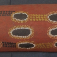 2 x items - Large dot painted desert coolamon and book on Hermannsburg mission - Sold for $195 - 2014