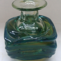 Medina glass bud vase  with dribbled yellow and blue 10cm tall signed to base - Sold for $24 - 2014