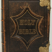 Leather bound Bible - The self interpreting Family Bible by the late Rev John brown - Containing the old & new testament  - Tissue guarded c - Sold for $159 - 2014