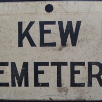 metal sign - KEW CEMETERY - approx 255x43cm - Sold for $122 - 2014