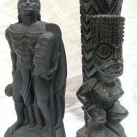 2 x Pieces - 1970/80's COCO JOES Hawaiian LAVA Figures - KING KAMEHAMEHA 1 + Tiki God - Marks to bases & original Label to one - Sold for $37 - 2014