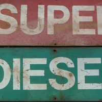 2 x vintage metal petrol station signs - Super and Diesel - Sold for $73 - 2014