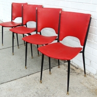 4 x Vintage Aristoc Mitzi dining chair in black steel and red vinyl designed by Grant Featherston circa 1960s - Sold for $122 - 2014