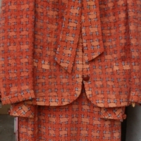 1960's orange and turquoise hounds tooth type pattern cotton dress and matching wool jacket with cotton trim and original Grath Elms label - Sold for $37 - 2014