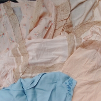 Group lot Ladies 1940's sleep wear inc pretty petticoat with lace hemline, blue knickers, long nylon nighty , etc - Sold for $24 - 2014