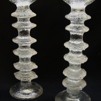 Pair of  1960 's Iittala Festivo Glass candlesticks by TIMO SARPENEVA - signed to base - H 25 cm - Sold for $79 - 2014