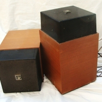 Pair of retro KRIESLER upright omni-directional speakers - fab design - Sold for $30 - 2014