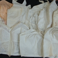 Small box lot vintage ladies lingerie inc - heaps 1930s cotton bras, girdle style underwear, etc - some with original labels inc - Patclaine Foundatio - Sold for $24 - 2014