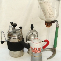 Group of vintage kitchenalia inc - vacuum pump, French fry potato cutter, etc - Sold for $30 - 2014