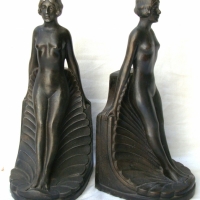 Pair spelter Deco style female nude bookends - Sold for $67 - 2014