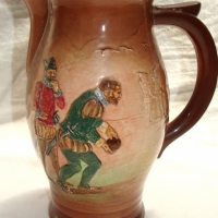 Royal Doulton Queensware Sir Francis Drake embossed jug - D5705 - playing bowls before defeating the Spanish Armada - 24cms H - Sold for $73 - 2014