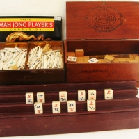 Mah Jong game with Bone and bamboo pieces bone counters, dice etc - Sold for $30 - 2014