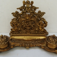 Large Brass neoclassical inkstand and dress tidy with puttee and c scrolls - Sold for $73 - 2014