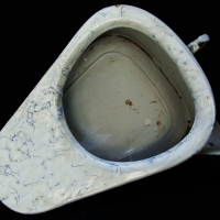 ENAMEL WARE bed slipper - light blue with dark blue stippling & pouring spout - Sold for $37 - 2014